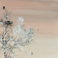 a painting of a bald eagle perched in a tree